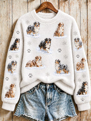 Women's Snowy Winter Australian Shepherd Dogs in the Snow Print Flannel Sweatshirt