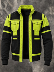 Men's Outdoor Plaid-Panel Work Print Patchwork Jacket