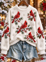 Women's Snowy Winter Red Cardinal Print Flannel Sweatshirt