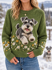 Women's Cute Schnauzer Print Dog Lover Casual Sweater
