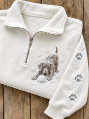 Women's Snowy Winter Weimaraner Dog in the Snow Print Zip Up Sweatshirt