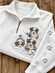 Women's Winter Australian Shepherds Pattern Causal Half-Zip Sweatshirt