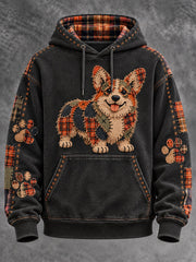 Men's Patchwork-style Dog print Hoodie with Pockets