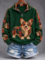 Women's Patchwork-style Dog print Regular Sweatshirt