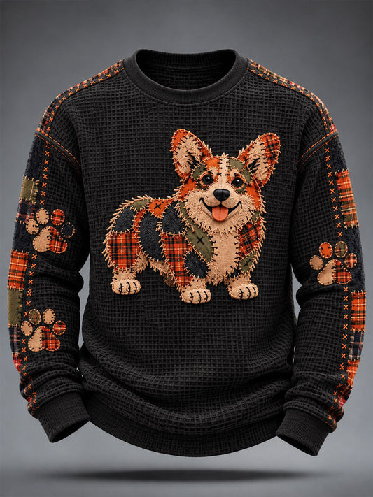 Men's Patchwork-style Dog print Waffle Sweatshirt