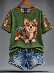 Women's Patchwork-style Dog print short-sleeved T-shirt