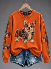 Women's Patchwork-style Dog print Regular Sweatshirt