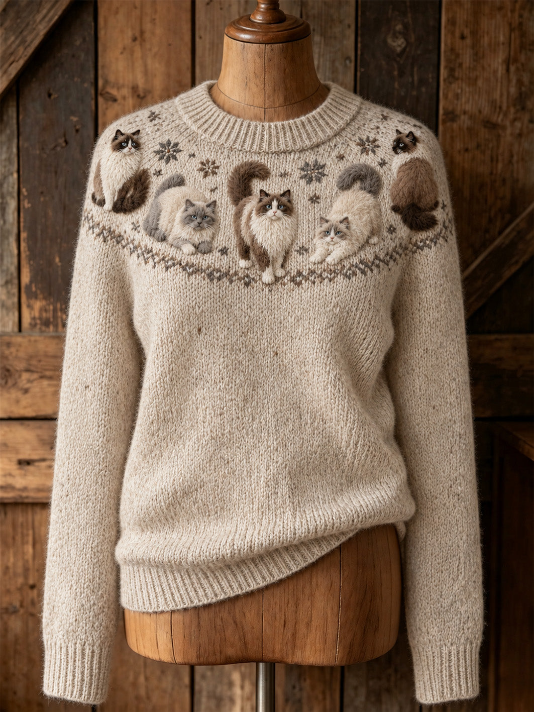 Women's cute cat design casual long-sleeve sweater