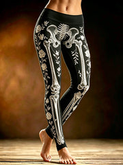 Women's Glowing Skeleton Floral Print Halloween Bottoms