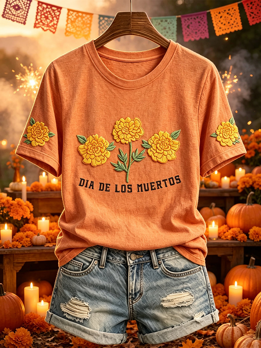 Women's Mexican Retro Day Of The Dead Print Short-sleeved T-shirt