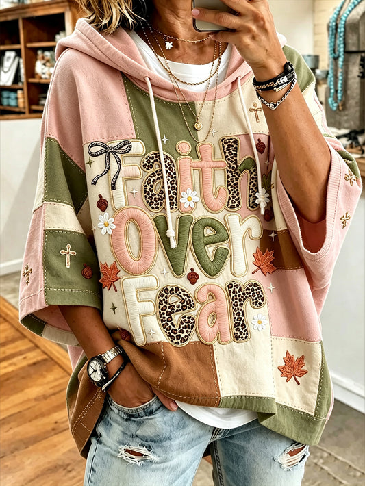Women's autumn theme belief slogan pattern printed casual hoodie