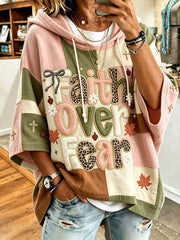 Women's autumn theme belief slogan pattern printed casual hoodie
