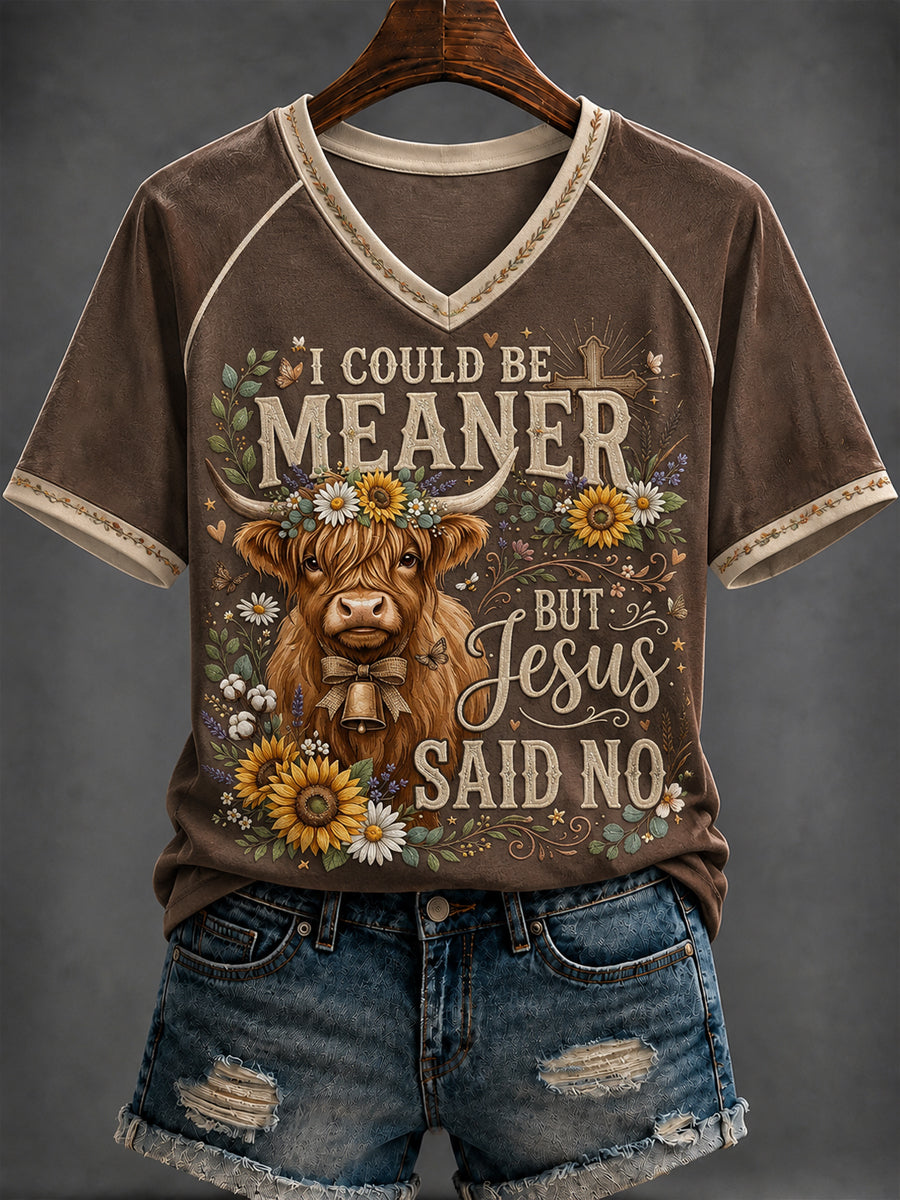 Women's Western Faith Printed V-neck T-shirt