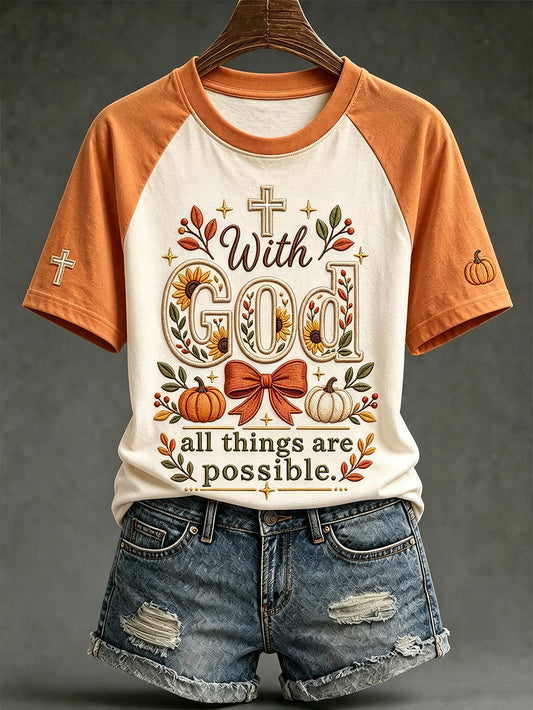 Women's autumn theme belief slogan pattern printed casual short-sleeve T-shirt