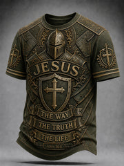Men's Christian Armor Of God Jesus The Way The Truth The Life Print Casual Tee