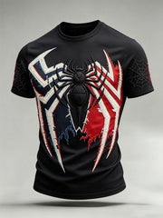 Men's spider pattern red and blue collision color design pattern printed casual short-sleeve T-shirt