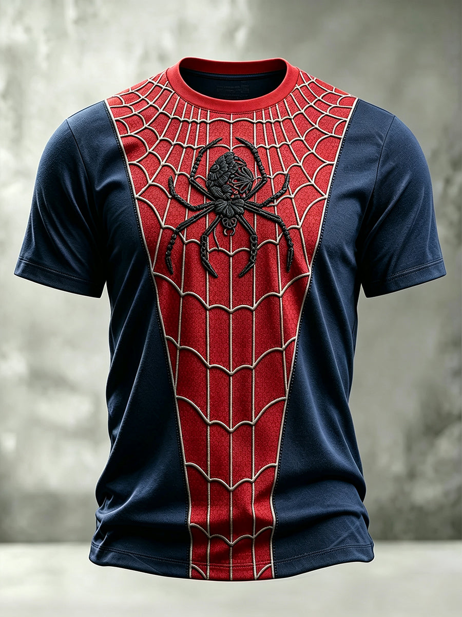 Men's Vintage Spider Print Casual Short Sleeves T-shirt