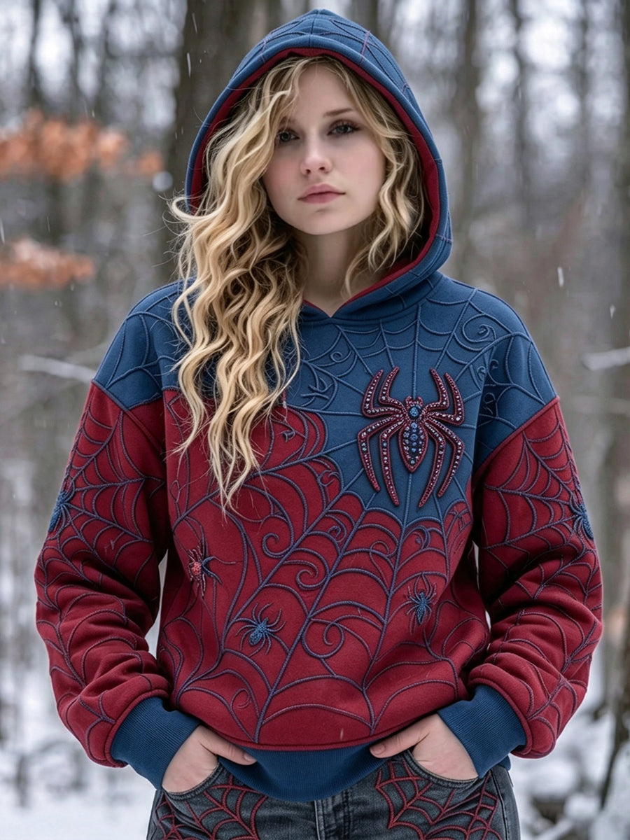 Women's Vintage Spider Print Comfy Hooded Sweatshirt