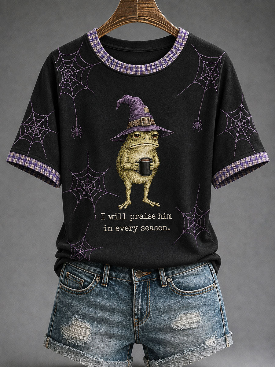 Women's 'I Will Praise Him In Every Season' Fun Faith Halloween Casual T-shirt