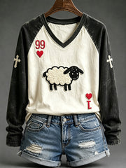Women's He Left The 99 Playing Card Inspired Faith Print Long-sleeved T-shirt