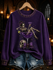 Women's A skull sits on a wine glass Printed Regular Sweatshirt