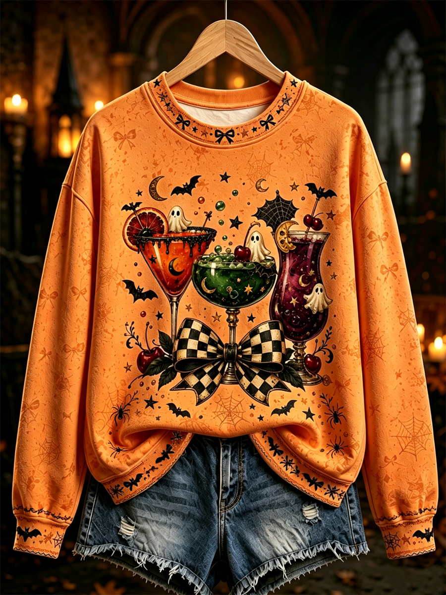 Women's A ghost sits on the wine glass Printed Regular Sweatshirt