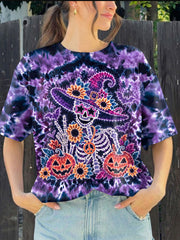 Women's Hippie Witch Skull Halloween T-shirt