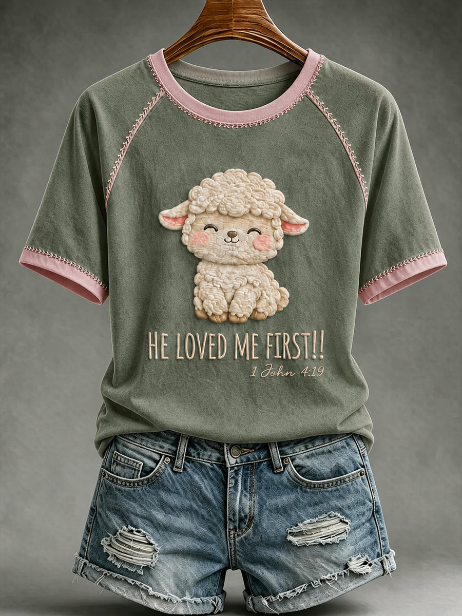 Women's Funny Christian He Loved Me First Short Sleeve T-shirt