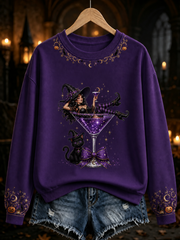 Women's Witch sitting on a wine glass print Regular Sweatshirt