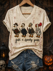 Women's Halloween “just a spooky goose” Printed V-neck T-shirt