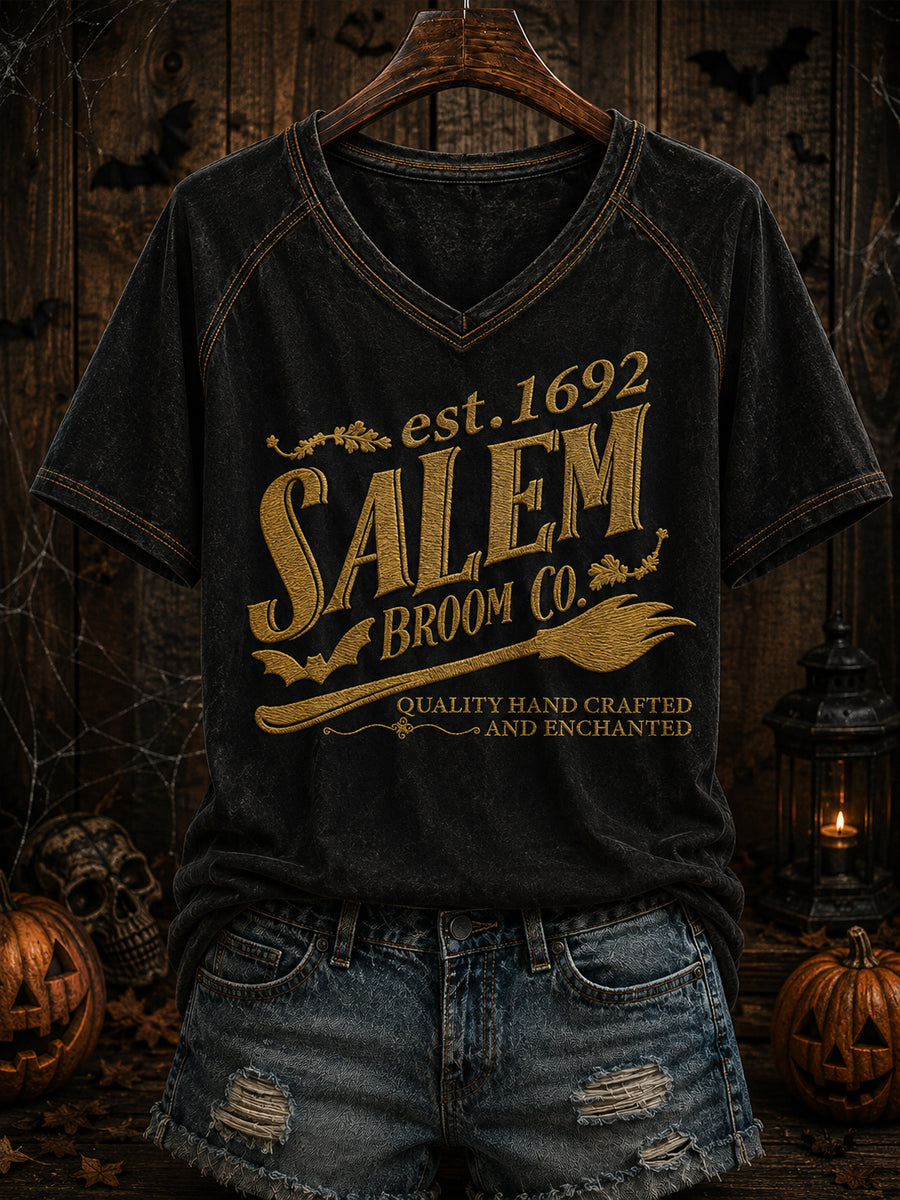 Women's Halloween Printed V-neck T-shirt