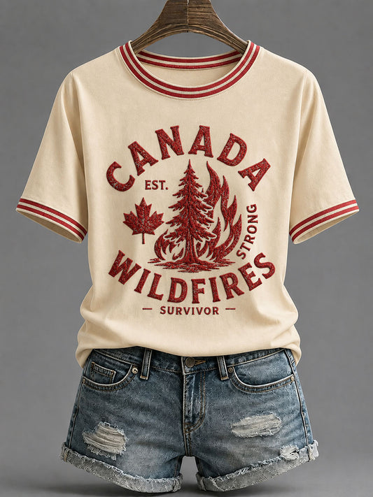 Women's Canada Wildfire Print Casual T-Shirt
