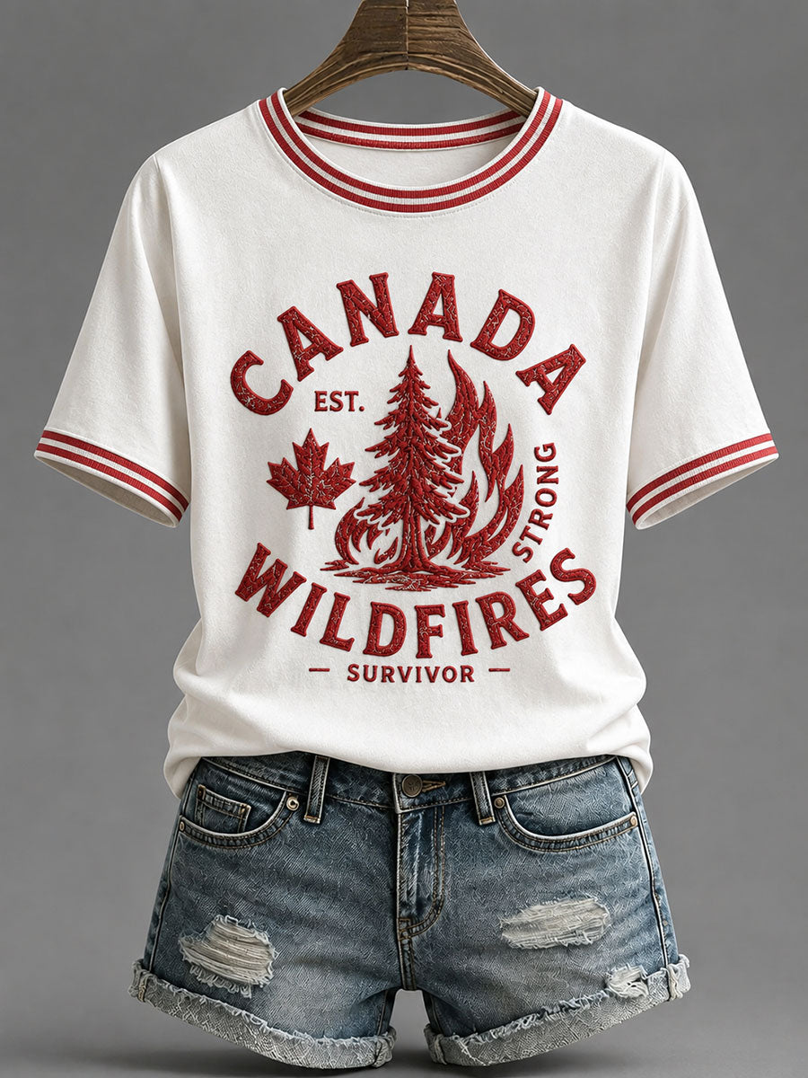 Women's Canada Wildfire Print Casual T-Shirt