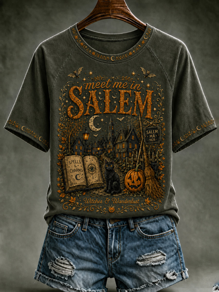 Women's Vintage Halloween O-neck Short Sleeve T-shirt