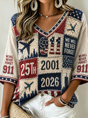 Women's We Will Never Forget 9 11 September 11  Mid-length Sleeves V-Neck T-Shirt