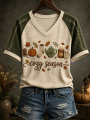 Women's Cozy Season Printed V-neck T-shirt