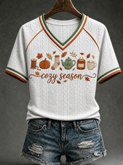Women's Cozy Season Printed V-neck T-shirt
