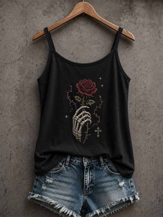 Women's Gothic Skull Hand And Rose Tank Top