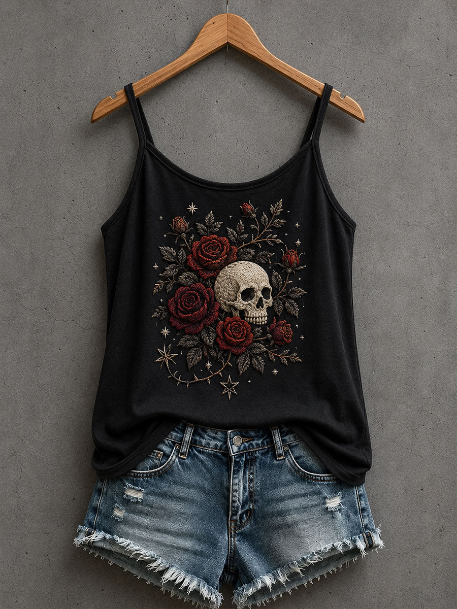 Women's Gothic Skull And Rose Tank Top