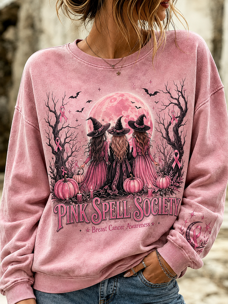 Women's Halloween Breast Cancer Awareness Regular Sweatshirt