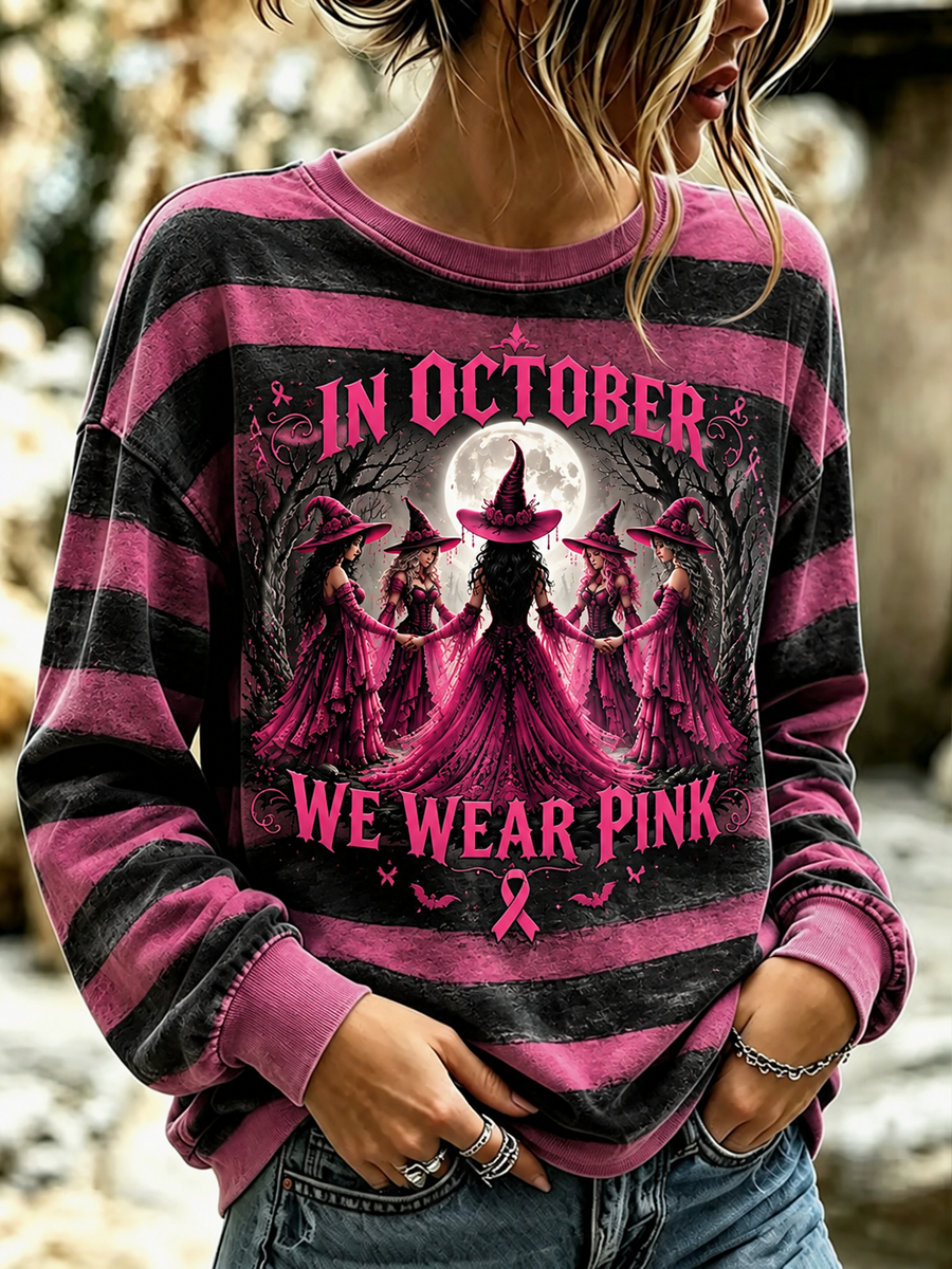 Women's Witches In October We Wear Pink Regular Sweatshirt