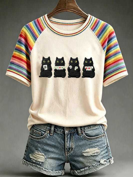 Women’s Black Cats Mahjong Casual T-Shirts