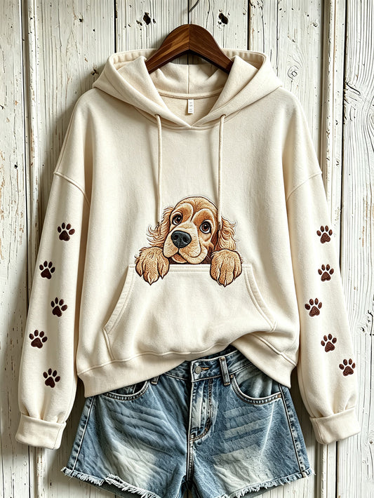 Women's cute dog pattern printed casual hoodie