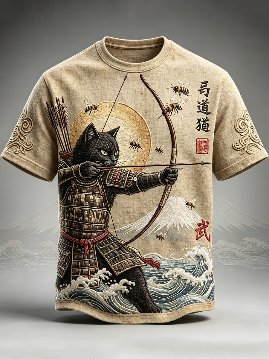 Men's Japanese Samurai Cat Archer Print short sleeves t-shirt