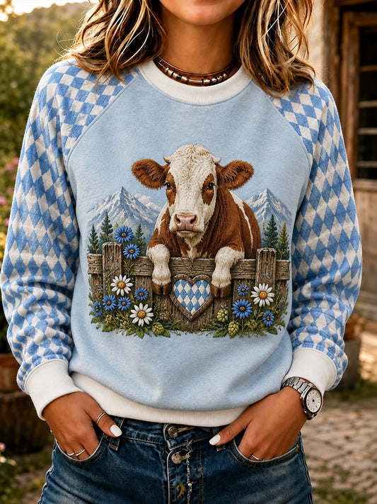 Women's Floral Cottagecore Cow Print Sweatshirt