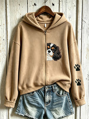 Women's Cute Dog Pattern Printed Casual Zip-Up Hoodie