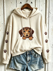 Women's cute dog pattern printed casual hoodie