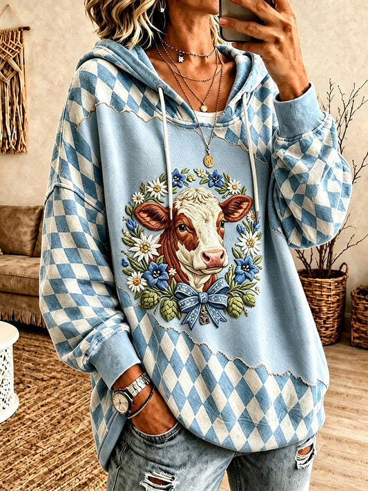 Women's Floral Cottagecore Cow Print Sweatshirt