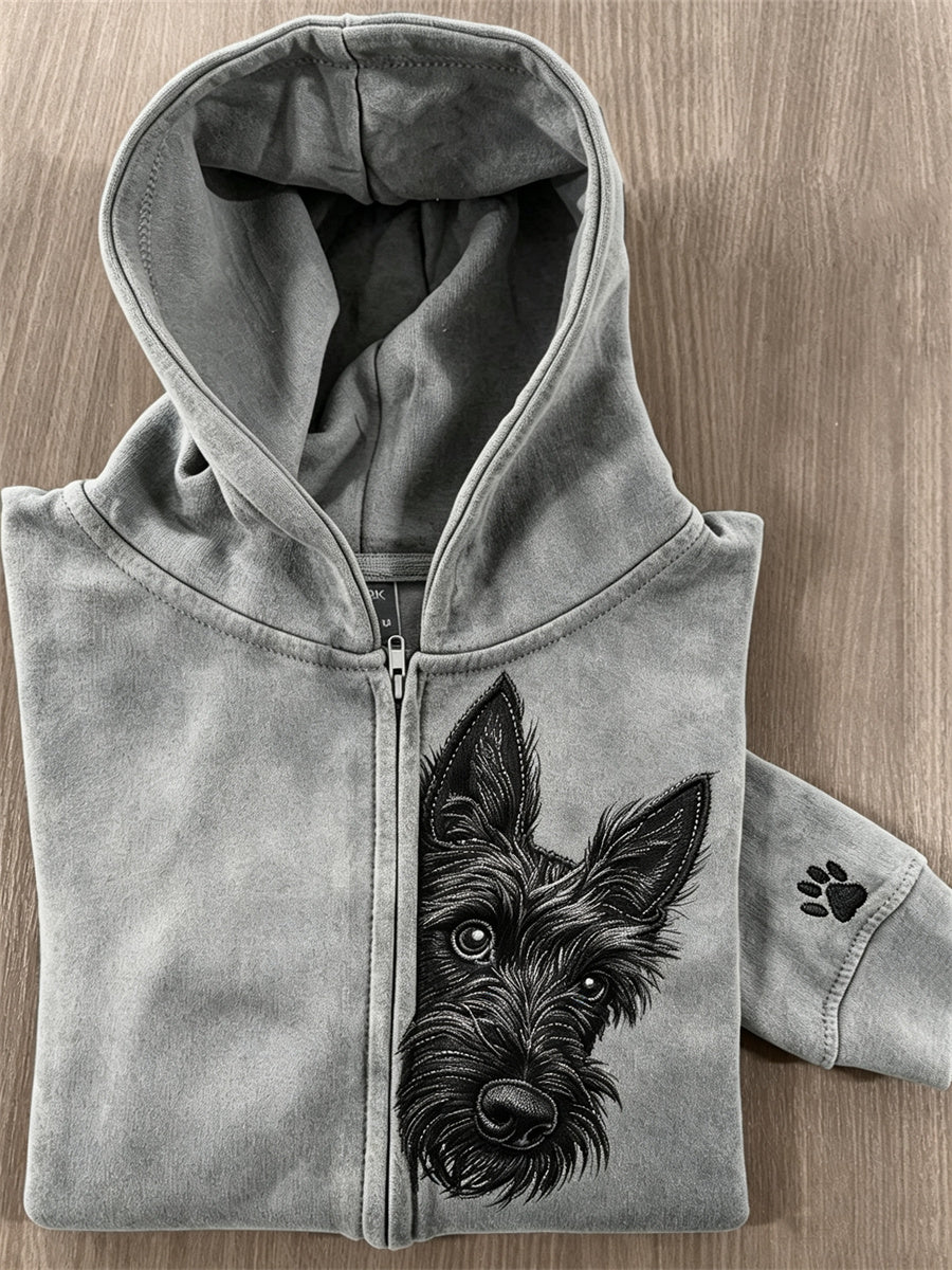 Women's Peeking Scottish Dog & Paw Print Full Zip Hoodie