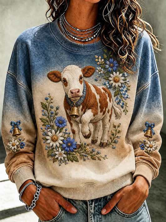 Women's Floral Cottagecore Cow Print Sweatshirt